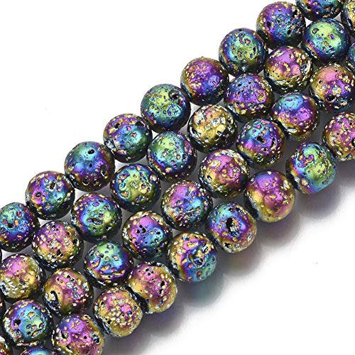 Cheriswely, perline rotonde placcate in pietra lavica naturale, 6,5 mm, distanziatori allentati per gioielli e bracciali, asta dorata