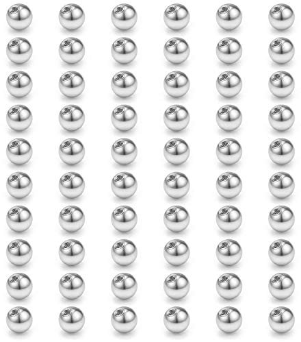 FECTAS Boules de Piercing Set Boule de Remplacement argentée 1.6mm Boule à vis en Acier Chirurgical de 5mm 8mm pour haltères 14G