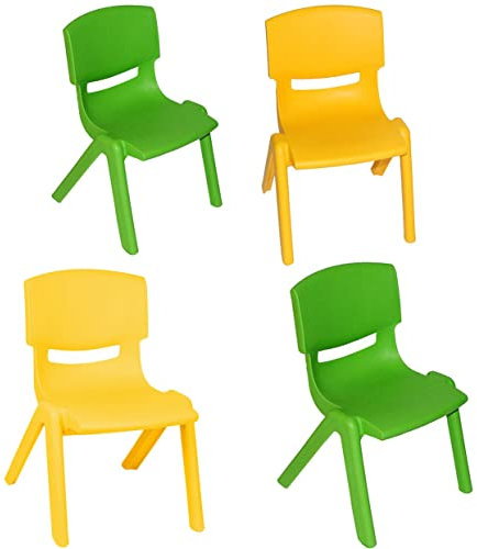 alles-meine.de GmbH 4 TLG. Set: Kinderstühle - GELB + GRÜN - bis 100 kg belastbar/stapelbar/kippsicher - für INNEN & AUßEN - Plastik/Kunststoff - Stuhl Stühle/Kinderzimme..