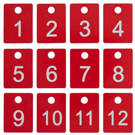 ABS Plastic Rectangle Number Tags ID Disc with Hole (1-100, Red)