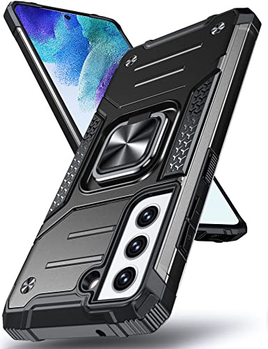 DASFOND Armor Hülle für Samsung Galaxy S21 FE 2022 5G Case Militär Stoßfest Handyhülle [Upgrade 2.0] 360 Grad Metal Ring Halter Ständer Schutzhülle [für Handyhalterung Auto Magnet], Schwarz