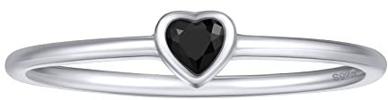FOCALOOK 925 Silber Ehering Versprechen Ring für Damen Solitär Ring mit Schwarzen Herz Zirkonia Trauring Verlobungsring Schmuck für Geburtstag Größe 54 (17.2)