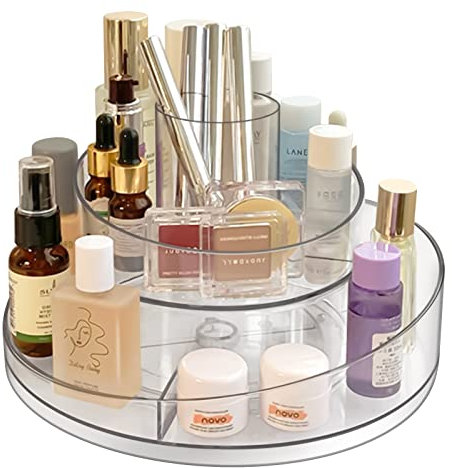 95Street Organizador de maquillaje, organizador de belleza giratorio de 360 grados para cosméticos, perfumes, joyas, almacenamiento de maquillaje giratorio para tocador, mesa de dormitorio, cristal