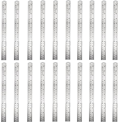 ZEONHAK 20 Pack 30cm Stainless Steel Ruler with Conversion Table, 12 Inch Precision Metal Straight Edge Ruler for Office, Woodworking, Engineering