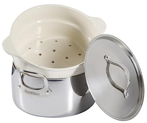 Bloomhouse - Oprah's Favorite Things - 6-QT Triply Stainless Steel Dutch Oven w/Non-Stick Non-Toxic Ceramic Interior and Ceramic Steamer Insert