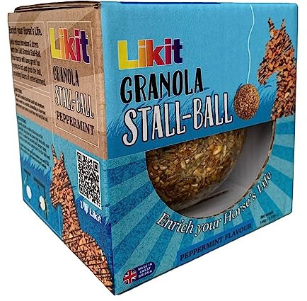 Likit Granola Stall-Ball Horse Treat 1,6 kg | Gusti mela, bacche miste, menta piperita, melassa | Lunga durata, sollievo dalla noia e dallo stress | 1,6 kg