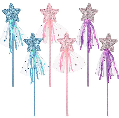 Glitzer-Sternstäbe, 6 Stück, 27,9 cm, Prinzessinnenengel, Feen-Stern, Zauberstäbe, Mädchen, Feen-Zauberstab, Kostüm, Stäbe für Geburtstag, Halloween, Weihnachten, Partyzubehör