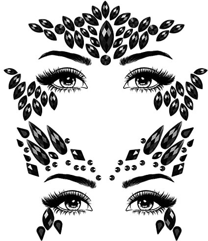 BBTO Halloween Gesicht Edelsteine Körper Juwelen 2 Stück Gesicht Glitzersteine Aufkleber auf Augen Stirn Kristall Strass Tattoos für Maskerade Cosplay Makeup Party, Schwarz (Elegant Stil)