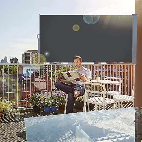 Gimisgu Seitenmarkise Ausziehbar, 140x300cm Wandmarkise Balkon Sichtschutz Markise, Sonnenschutz Windschutz für Terrasse, Balkon, Garten, Grau