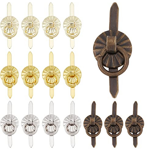 GORGECRAFT 80 STÜCKE 4 Farben Metallklammern Mini Brad Papierverschlüsse Mit Zugringen Anzeigetafel Schubladengriff Ring Für Küche Badezimmer DIY Dekoration Handwerk (Antik Lime+Gold+Hellgold+Silber)