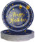 AHPYEUHK 50 PCS Assiette Jetable Anniversaire 17,8cm Assiettes en Carton Papier Party Vaisselle Jetable pour Decoration BBQ Party Fête Mariages Camping (Or bleu)