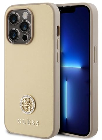 CG MOBILE Guess Schutzhülle für iPhone 15 Promax aus PU-Leder mit 4G Strass-Logo – Gold