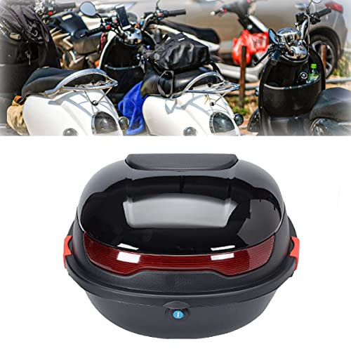 JUNNIU 30L Motorrad-Topcase, Roller-Kofferraum, Gepäck-Top-Lock-Aufbewahrungsträger, Top-Case mit Sicherheitsschloss für Helm/Helles Schwarz Decoration