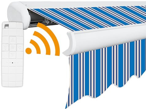 Arilco Elektrische Vollkassettenmarkise Kassettenmarkise Gelenkarmmarkise Markise Sonnenmarkise Sonnenschutz in vielen Farben und Größen wählbar in der Kassettenfarbe Weiß (5x3m Himmel)