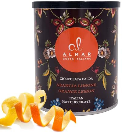 Almar Cioccolata Calda Cortina, Lattina Preparato Cioccolata Calda, Cioccolata Calda Senza Glutine, Lattosio, Conservanti, 100% Made in Italy, GUSTO ARANCIA E LIMONE - LATTINA 360G