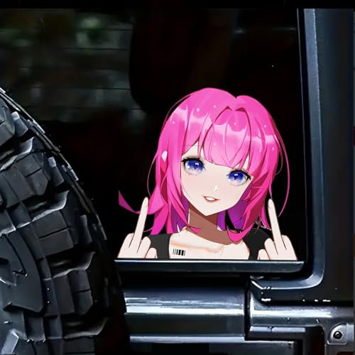 Nouiroy 3D Anime Peeking Aufkleber Anime Peeker Auto Aufkleber für Frauen Doppelseitig Selbstklebend Anime Cartoon Mädchen Aufkleber für Autos Fenster Stoßstangen Computer Laptop (Rosa Haare,