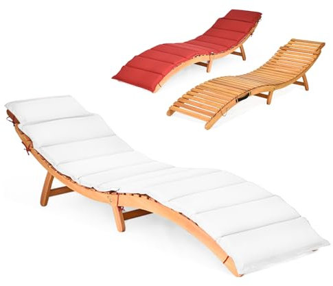 KOMFOTTEU Sonnenliege klappbar, Holzliege mit doppelseitigem Kissen, Gartenliege bis 180 kg belastbar, Liegestuhl tragbarer, für Garten, Terrasse, 190 x 55 x 52 cm