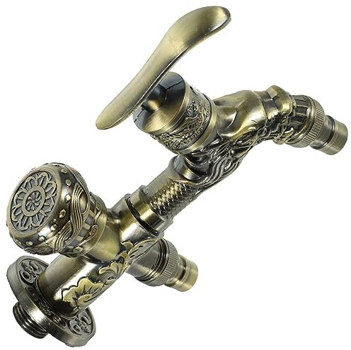 jojofuny Grifo De Pared Estilo Vintage Con Doble Salida Para Lavadora Y Fregadero, AleacióN De Zinc, FáCil InstalacióN, DiseñO Antiguo Para BañO, Cocina Y JardíN
