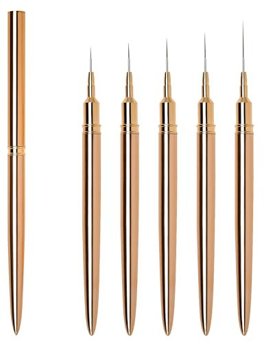 7/9/11/15/25mm Pinceau Nail Art Ongles Professionnel avec Capuchon Bouchon 5 Pièces - LEA-SHALL Pinceaux Liner Ultra Très Fin pour Ongle Gel, Peinture Acrylique, UV Construction, Brosses French Set