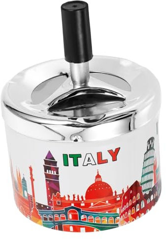 ULTECHNOVO Aschenbecher aus Edelstahl winddichter Aschenbecher aus Metall Outdoor-Dekor Zigarettenaschenbecher automatisch erlöschender Aschenbecher runden Souvenir Italien schmücken reisen
