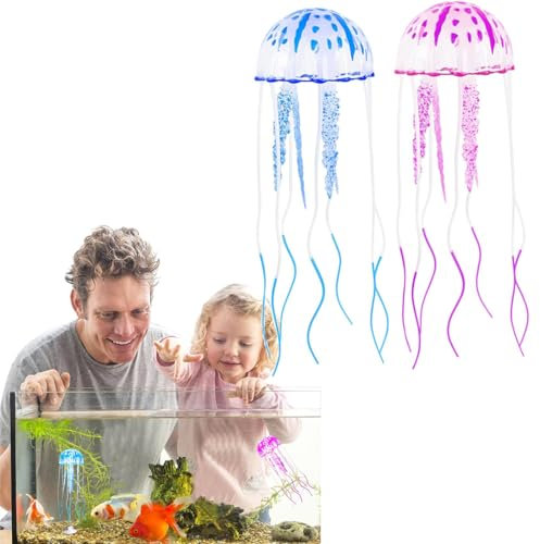 Leuchtende Qualle Fischtank Dekoration - 2er Set, schwimmende Ornamente aus Silikon für Aquarium, realistische Simulation von Wasserorganismen, perfekte Glow Dekoration für Fisch Tank.