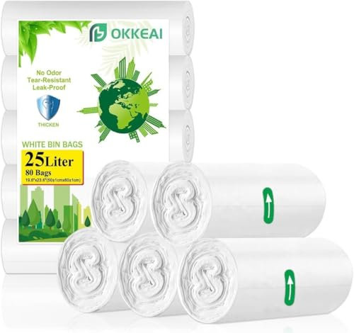 OKKEAI Müllbeutel 25l Mülltüten Weiß Abfallbeutel Badezimmer Müllsäcke 80 Stück