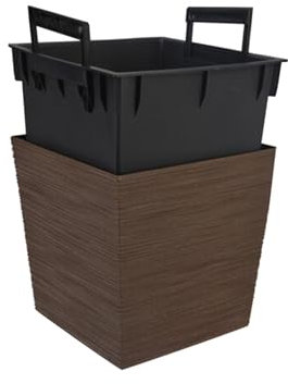 PROGARDEN Pot de fleurs avec insert - 24 x 23,5 cm - En plastique - Avec poignée - Carré - Pour l'extérieur et l'intérieur - Marron