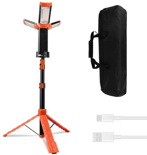 T-SUN Projecteur de Chantier LED Avec Trépied, 9000mAh Projecteur LED Rechargeable, Lampe de Travail avec Dimmable 3000K/4000K/6500K Pour Camping, Garage, Chantier, Atelier