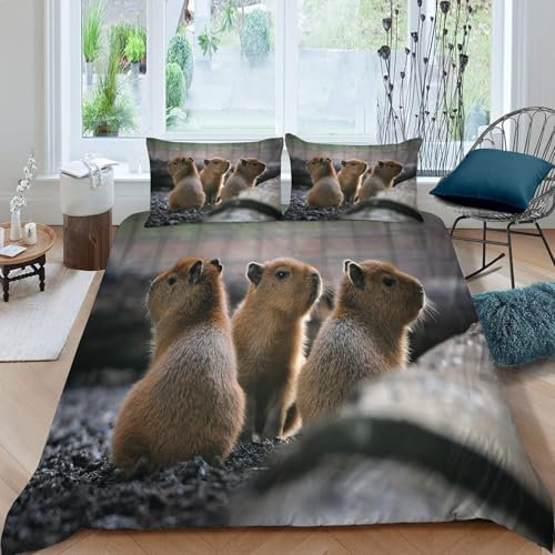 MLUNKQAIL BettwäSche 135x200 Wasserschwein Bettbezug Set 3 Teilig Niedlich Flauschig BettbezüGe und 2 Kissenbezug 80x80, Allergiker BettwäSche-Sets Weiche Microfaser mit ReißVerschluss