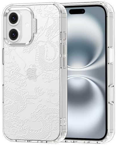 MOSNOVO Hülle für iPhone 16 – Durchsichtige, schlanke, stoßfeste TPU+PC-Handyhülle, [6,6 Fuß Fallschutz/Anti-Abziehen] - Weißer Drache