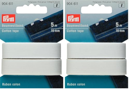 Prym Cotton Tape 15 mm white, 100% CO (Pack of 2)