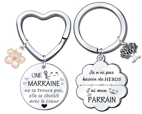 YJYJZX 2 Cadeau Parrain et Marraine Porte-clés,Cadeau Parrain Marraine Bapteme,Cadeaux Parrain Marraine Demande Annonce Naissance Baptême Communion Surprise Noël (1)