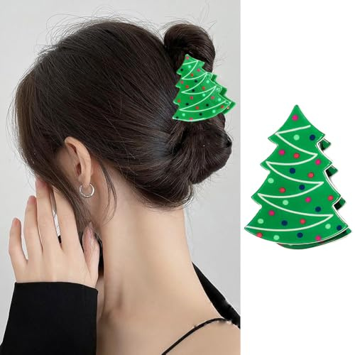 1 pince à cheveux de Noël verte, motif sapins de Noël, pinces à cheveux antidérapantes en acrylique, grandes pinces à cheveux pour Noël, accessoires pour cheveux de Noël, pinces à cheveux solides pour