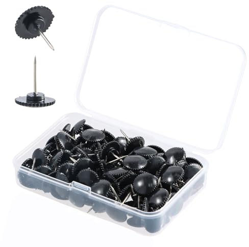 100 Stück Reißzwecken Schwarze, Zahnradförmige Reißnägel Kunststoff für Wandbehänge, Reißzwecken Heftzwecken Pinnadeln Flacher Kopf, Runde Kopf Reißnägel, Reißzwecken für Korkplatte