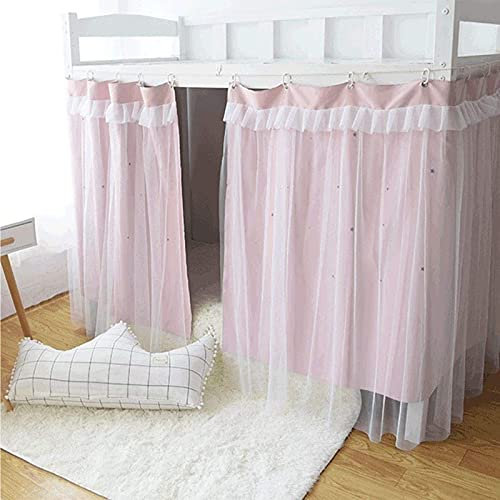 Ciel de lit mi-hauteur avec rideaux occultants et filet anti-poussière Rose 1,2 m