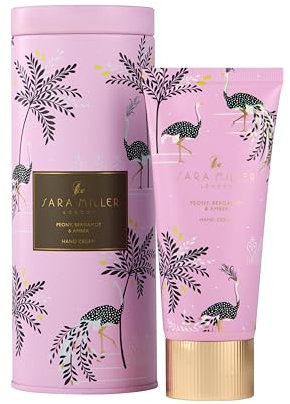 Sara Miller London Hand Cream 100ml in Ostrich and Palms Tin, Shea Butter, Scented with Bergamot and Amber, Beauty Gift For Her, Travel Size Hand Moisturiser, Cruelty and Vegan Friendly