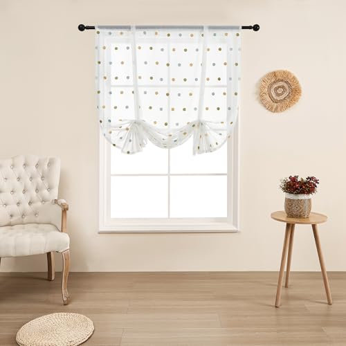 SIMPVALE Raffrollo-Vorhang, 60 x 120 cm, bunte Punkte, transparente Vorhänge mit Stangentasche, durchscheinender Voile-Vorhang für Wohnzimmer, Schlafzimmer, Balkon, Küche, Badezimmer, 1 Stück