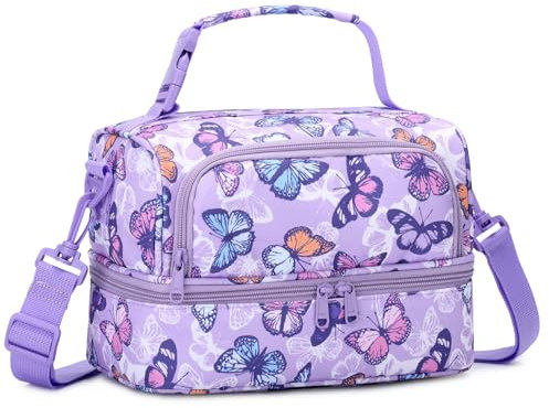 Chase Chic Borsa Termica Bambini, Grande Borsa Termica Porta Pranzo Bambino Bambina Borsetta Frigo Ragazzo Ragazza con Tracolla Staccabile per Picnic Scuola 3-12 Anni, Farfalla Viola