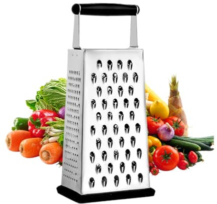 Kitchen Käsereibe 4-Seitige, Vierkantreibe Edelstahl, Küchenreibe für Obst, Gemüse, Käse, Schokolade, Spülmaschinengeeignet, Vielseitig Einsetzbar Reibe Edelstahl