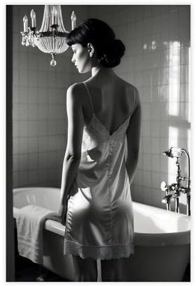 WLQZFRWV Schwarz-weiße Frau in der Badewanne, Kunst-Leinwand-Poster, Schlafzimmerdekoration, Landschaft, Büro, Raumdekoration, Geschenk, 40 x 60 cm