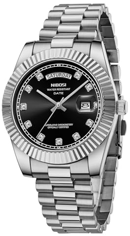NIBOSI Uhren Herren Analoge Quarzuhr Roségold Silber Tag und Datum | Wasserdichte Edelstahl luxuriöses Zifferblatt mit Diamanten Männer Business Casual Klassiker Armbanduhr