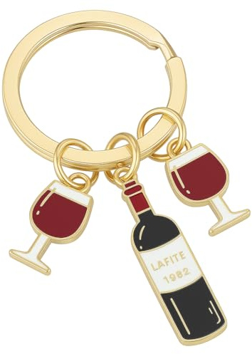 DONWOIE Wine Keyring, Drink Keychain Bag Charms for Women | Cool Key Rings with Bottle and Goblet Design for Friends Family Men Boys Girls and Wines Lovers