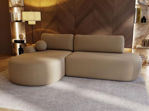 GRAINGOLD Aurio O Ecksofa 271x177 cm, L-Form Sofa, Schlafcouch für Wohnzimmer, Boucle, 3-Sitzer Eckcouch, Modernes Design (Hellbraun, Links)