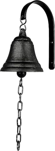 Dekorative Glocke mit Wandhalterung, Schwarz, Vintage-Stil, Gusseisen-Optik, mit Kette