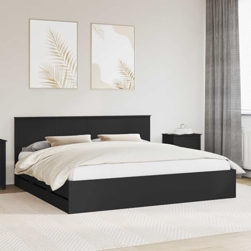 Owoxanthellate Komplettes Bettgestell mit Schubladen Schwarz 203 x 203 cm aus robustem Ingenieurs Holz modernes Design großzügiger Unterbau für Schlafzimmer Jugendzimmer und Gästezimmer