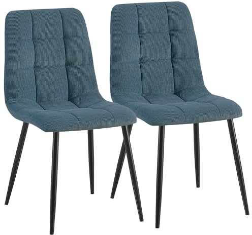 CLP Esszimmerstühle 2er Set gepolstert Antibes, Küchenstühle mit Lehne und Cordbezug, Metallgestell bis 150 kg belastbar, Farbe:blau