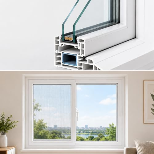 Kunststoff-Stahl-Schiebefenster, Kellerfenster mit 5 mm Doppelverglasung und Fliegengitter, horizontales Fenster für Bad, Garage und Werkstatt(14 * 18in)