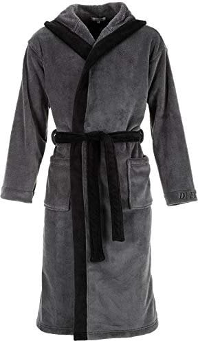 Di Ficchiano Herren Bademantel Frottee – mit Kapuze, Gürtel & Taschen – Morgenmantel, Hausmantel, Saunamantel – flauschig & saugfähig – 3XL Grau-Schwarz