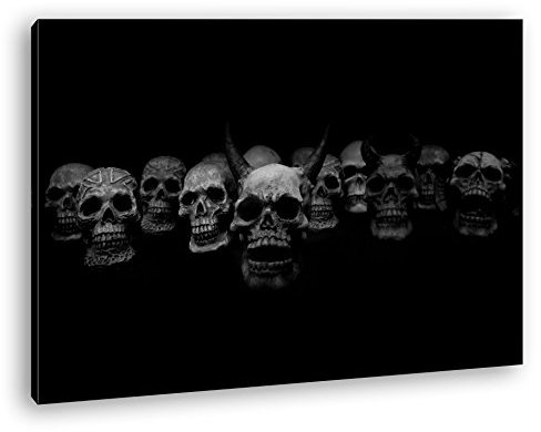 Leinwandbild Dark gruselige Totenköpfe, düster und furchterregend Format: 120x80 cm Effekt: Schwarz&Weiß XXL Kunstdruck Bild auf Keilrahmen/Wandbild/Wohnzimmer Deko