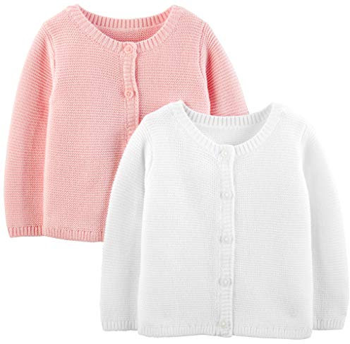 Simple Joys by Carter's 2-Pack Knit Cardigan Sweaters Maglione, Bianco/Rosa, 0 Mesi (Pacco da 2) Bimba